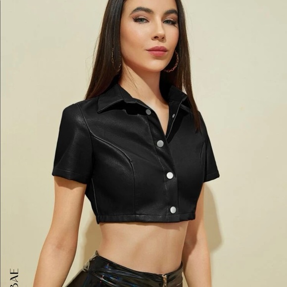 Other - Crop PU leather blouse.